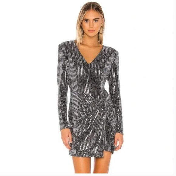 Astr Dresses & Skirts - ASTR THE LABEL PARIS METALLIC Silver LONG SLEEVE MINI DRESS SIZE SMALL